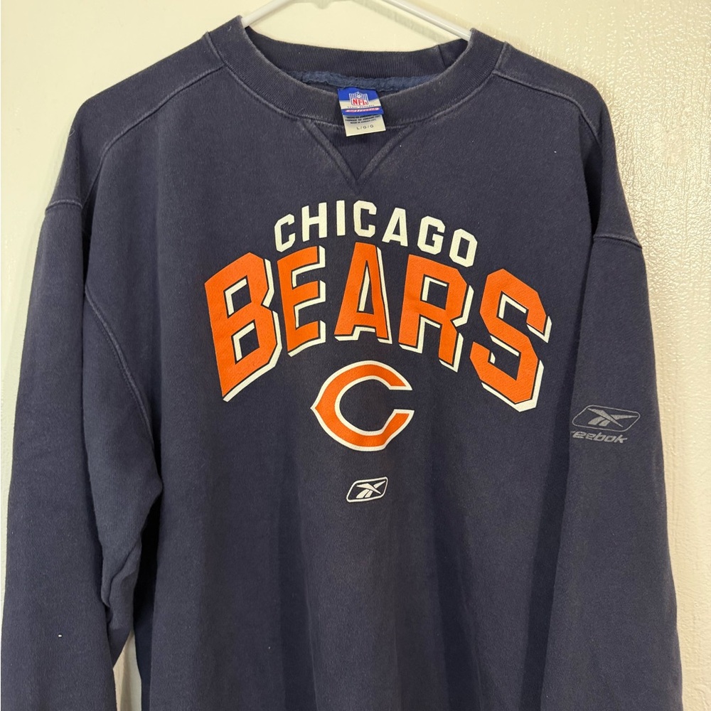 Vintage Chicago Bears Crewneck Reebok Mens L Heavyweight Y2K Navy Blue Spellout - Picture 3 of 10